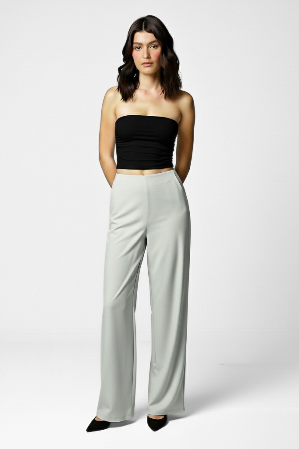 Boss Babe Stretchable Wide Leg Pants - Grey