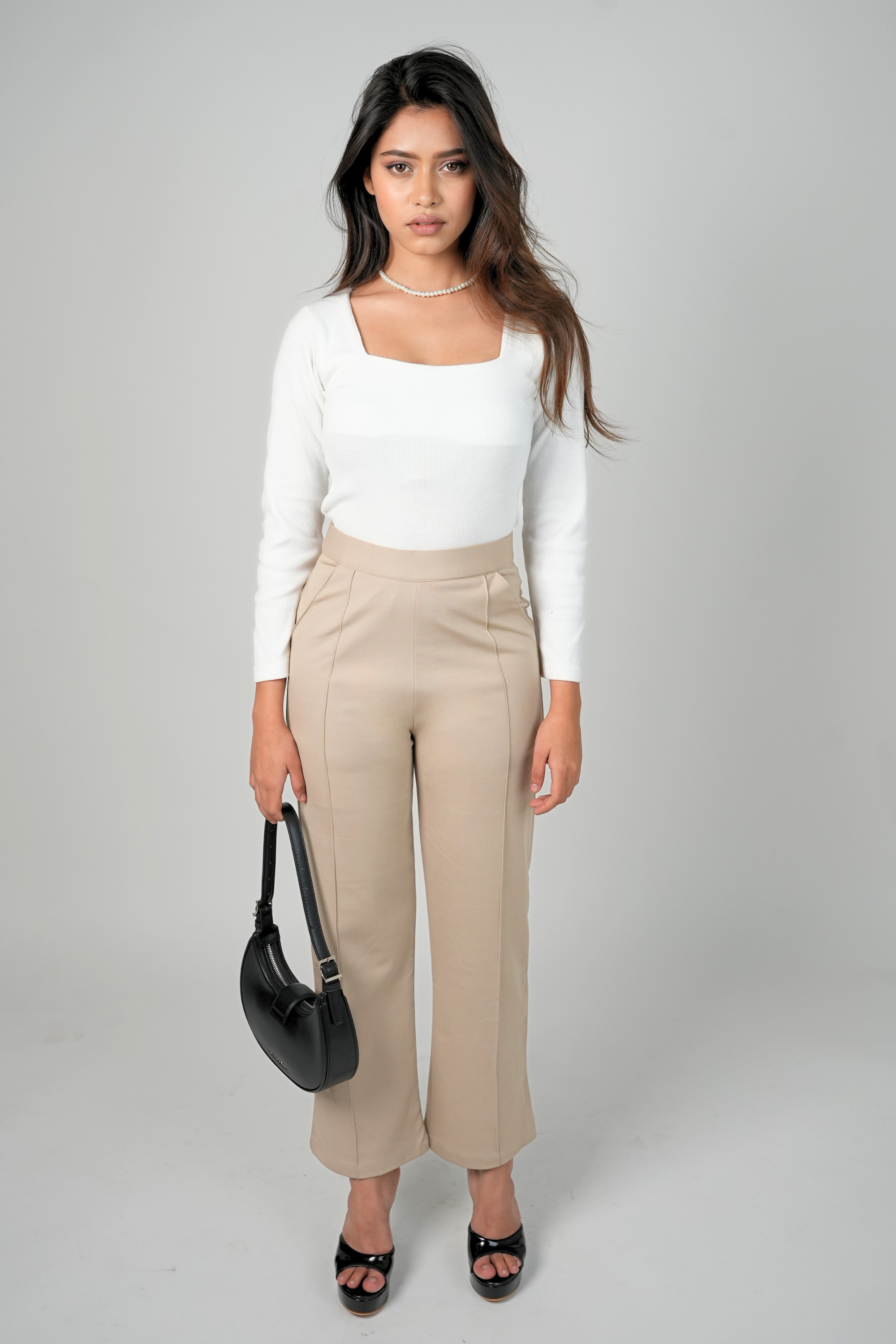 City Sleek High Waist Straight Fit Pants - L Fawn