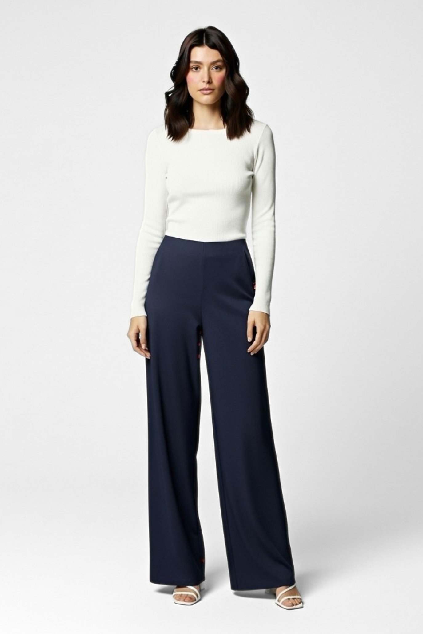 Boss Babe Stretchable Wide Leg Pants - Navy Blue