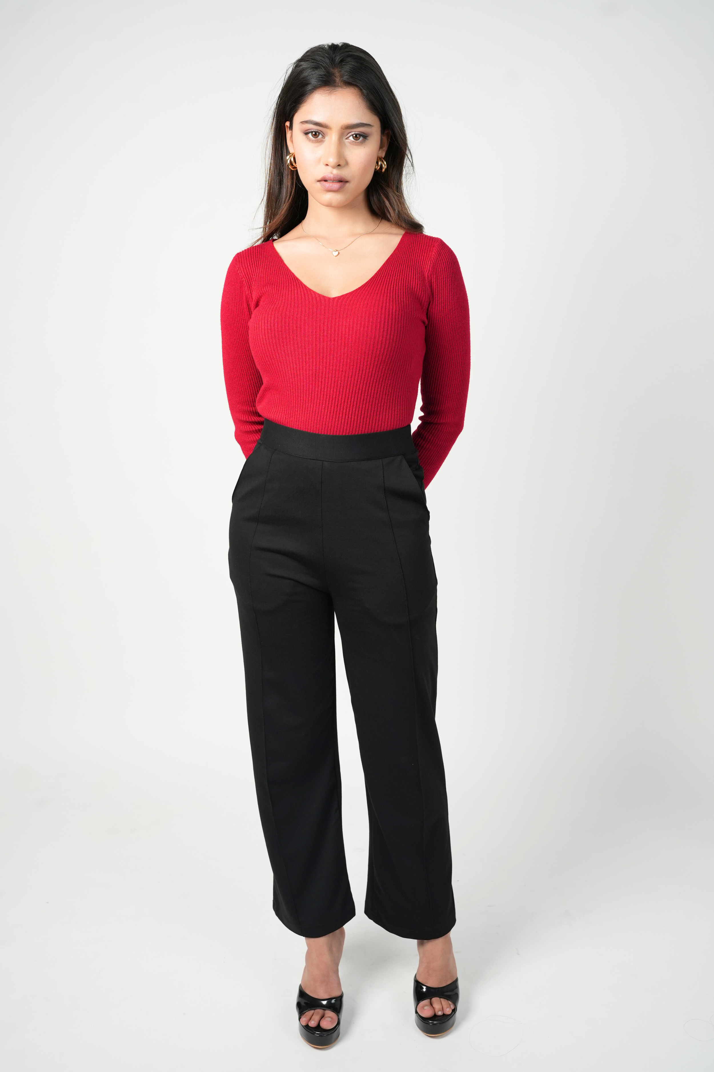 City Sleek High Waist Straight Fit Pants - Black