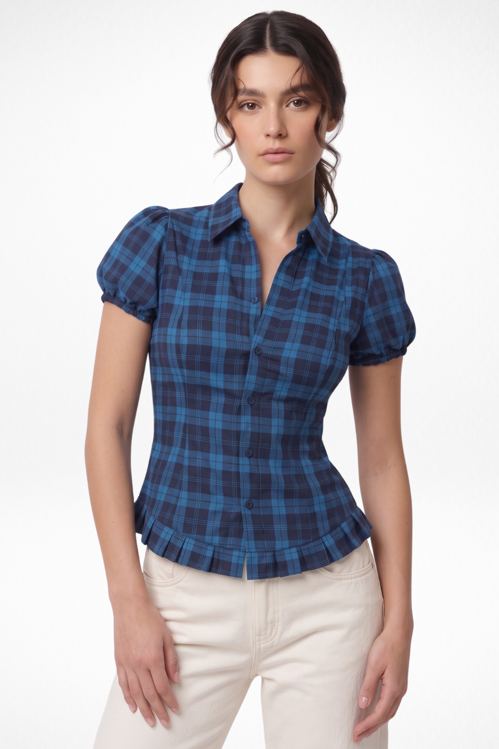 Zimmy Puff Sleeves Shirt - Sea Blue