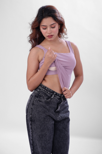 The 'Unhooked' Inbuilt Bra Top - Dusty Lilac