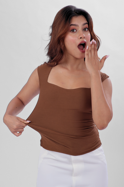 Sia Sweetheart Neckline Top - Mocha Brown
