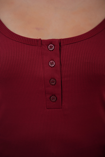 Ribelle Henley Button Up Top - Cherry Red