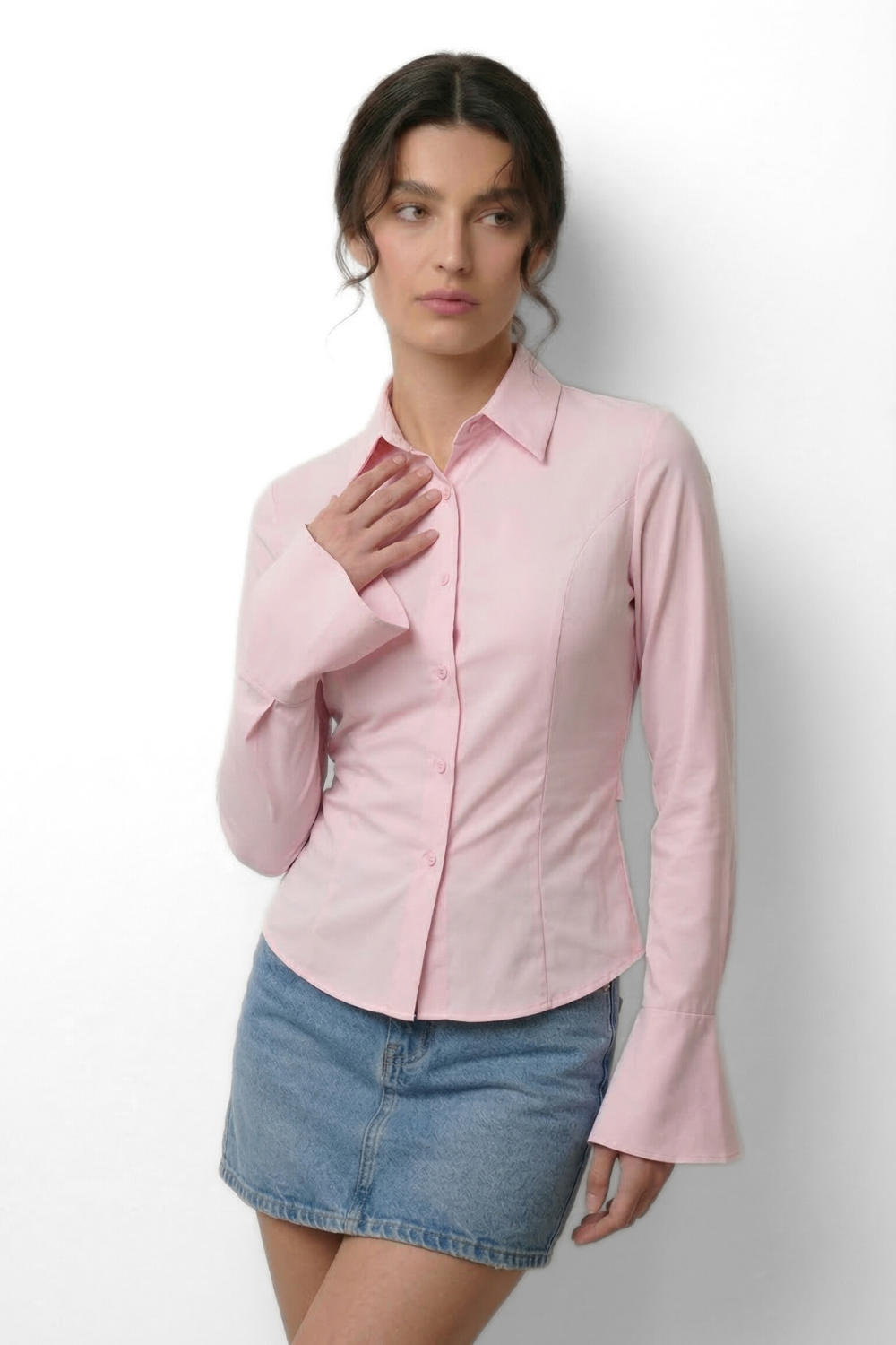 Elle Tie-Back Fitted Shirt - Baby Pink