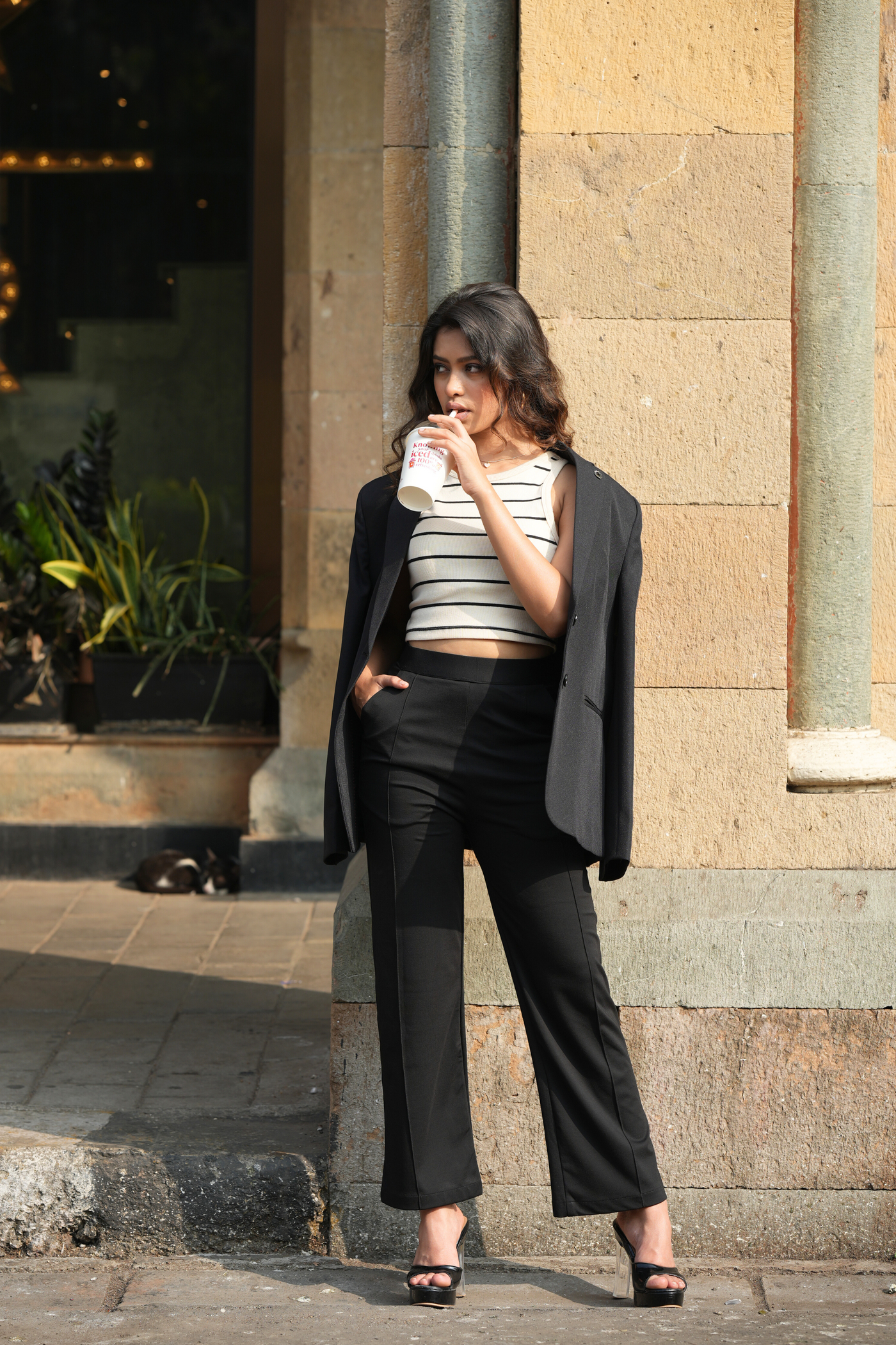 City Sleek High Waist Straight Fit Pants - Black