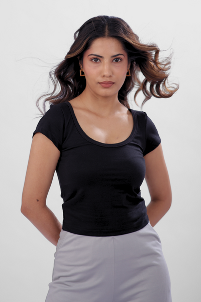Vayra Scoop Neck Top - Black
