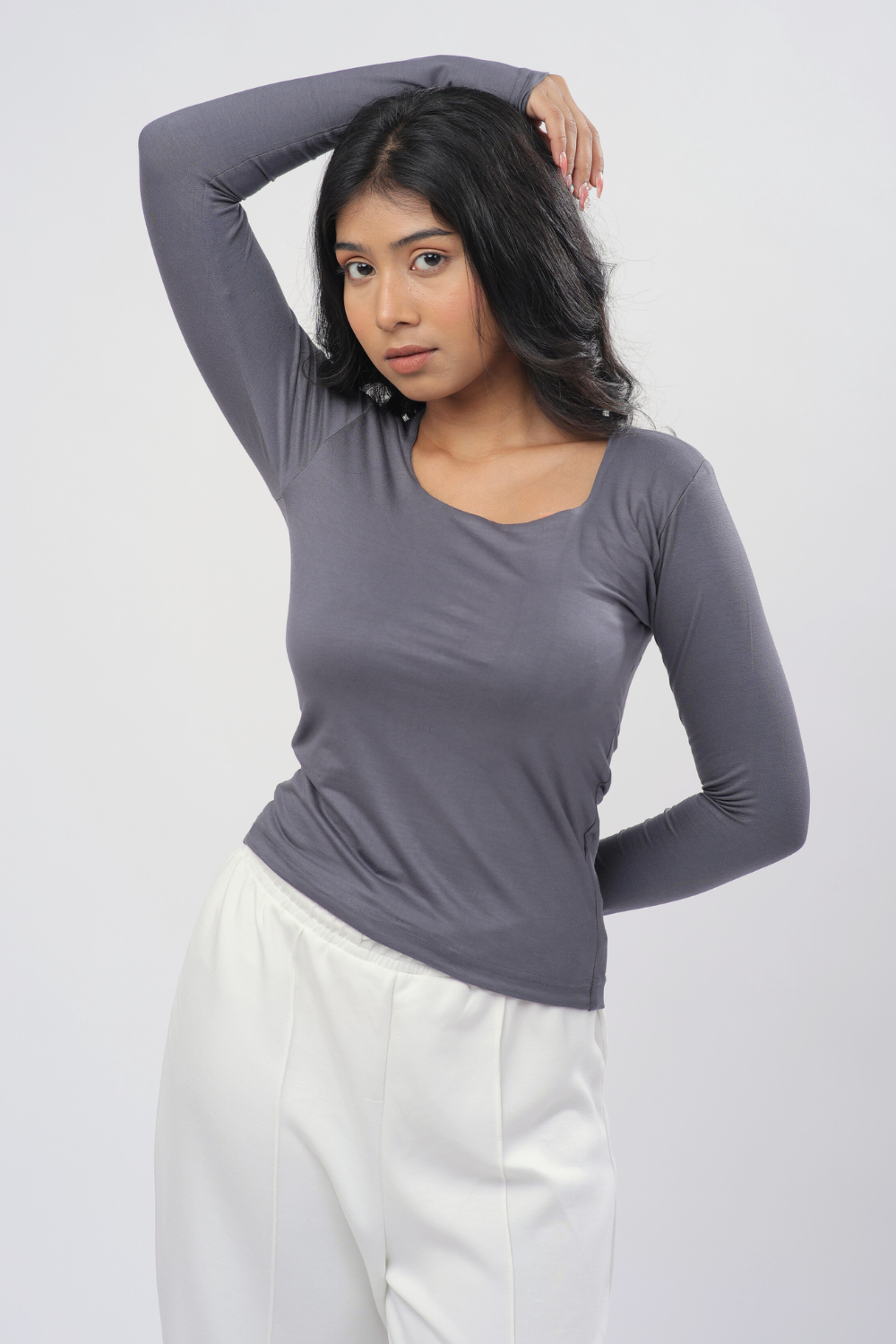 Cozee Square Neck Full Sleeves Top- Stone Grey – Cheesewalk