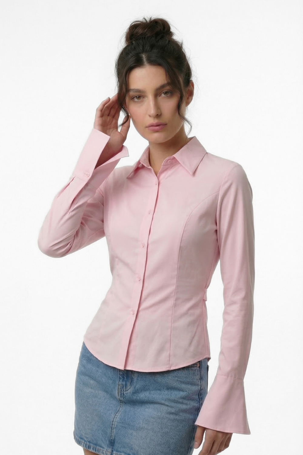 Elle Tie-Back Fitted Shirt - Baby Pink