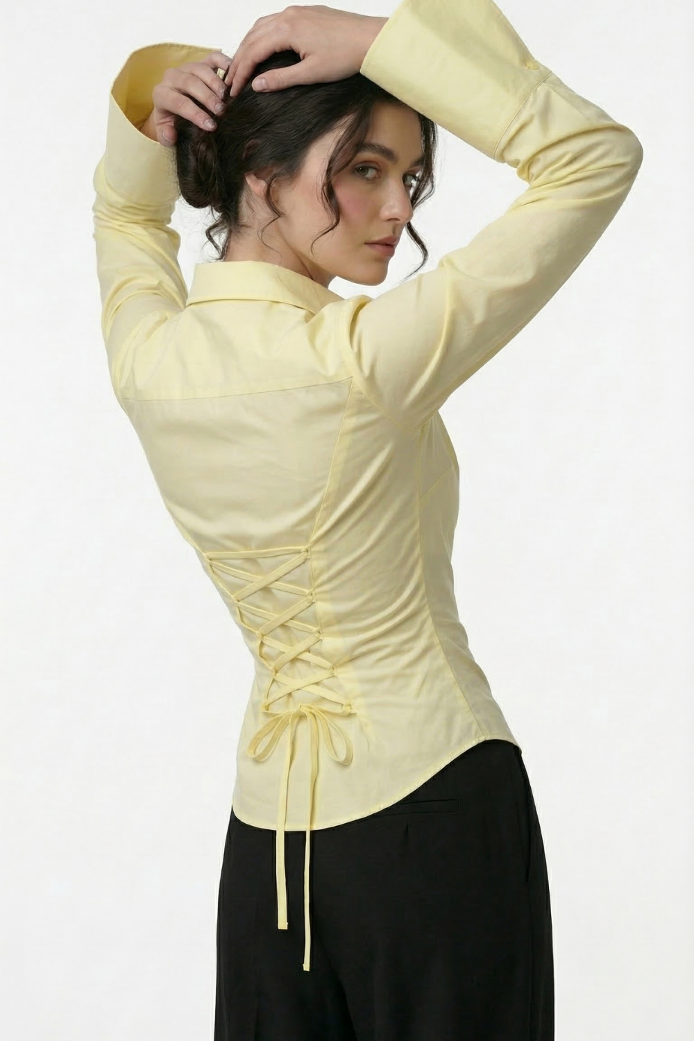 Elle Tie-Back Fitted Shirt - Butter Yellow