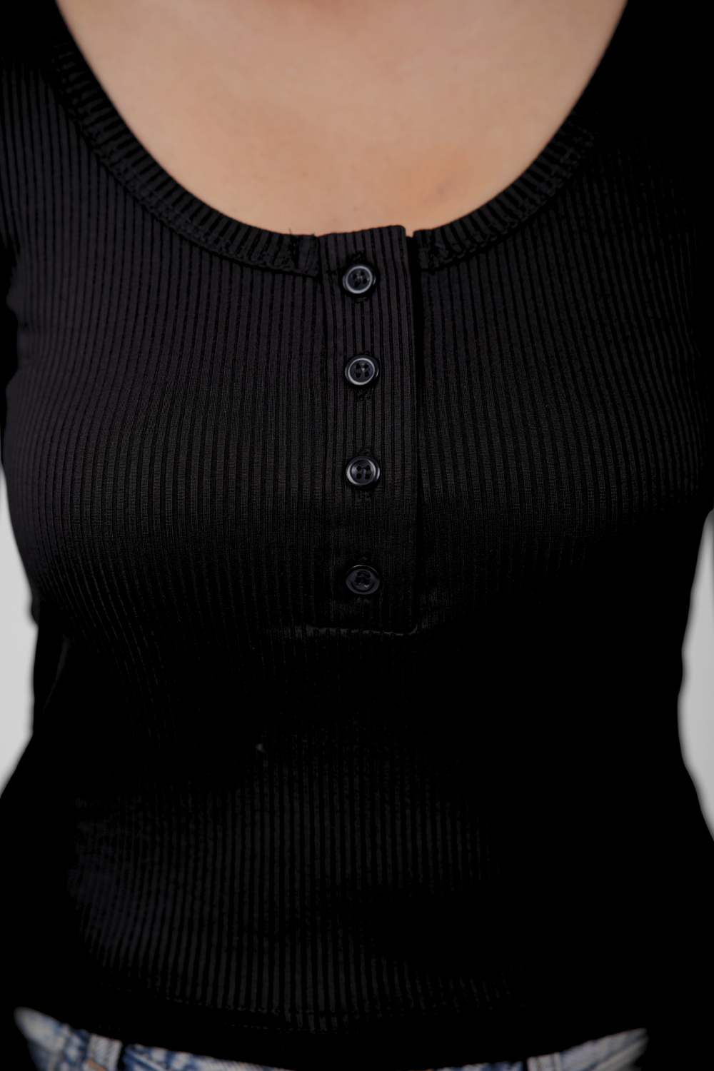 Ribelle Henley Button Up Top - Midnight Black