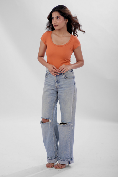 Vayra Scoop Neck Top - Rust