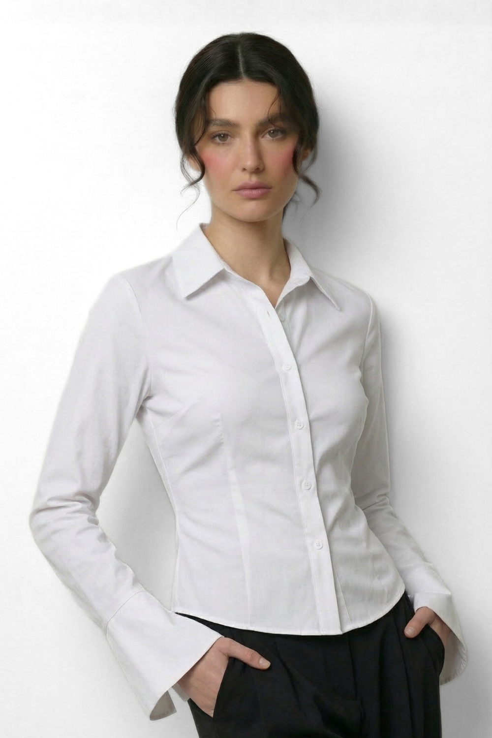 Elle Tie-Back Fitted Shirt - Off White