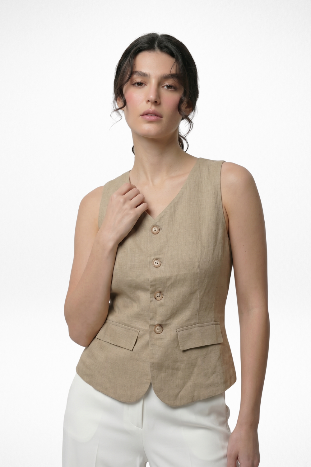 トップス argue BREEZE LINEN VEST Leni Linen Vest - Khaki – Cheesewalk