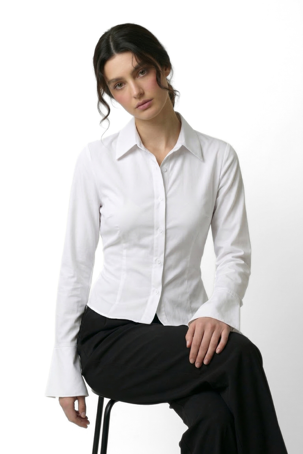Elle Tie-Back Fitted Shirt - Off White