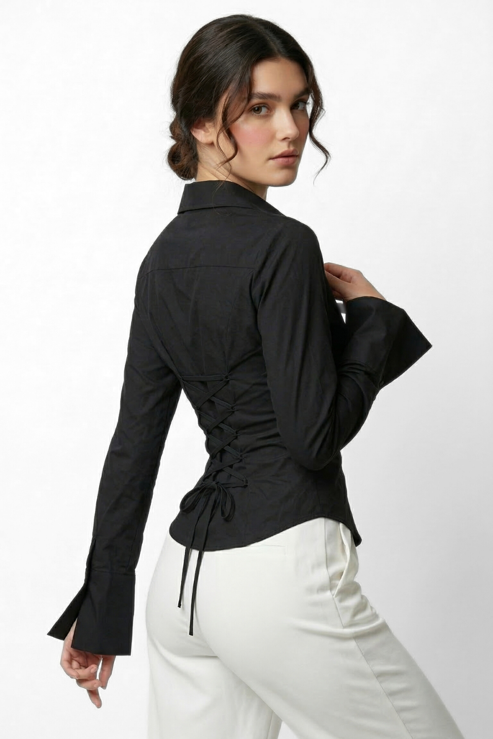 Elle Tie-Back Fitted Shirt - Black