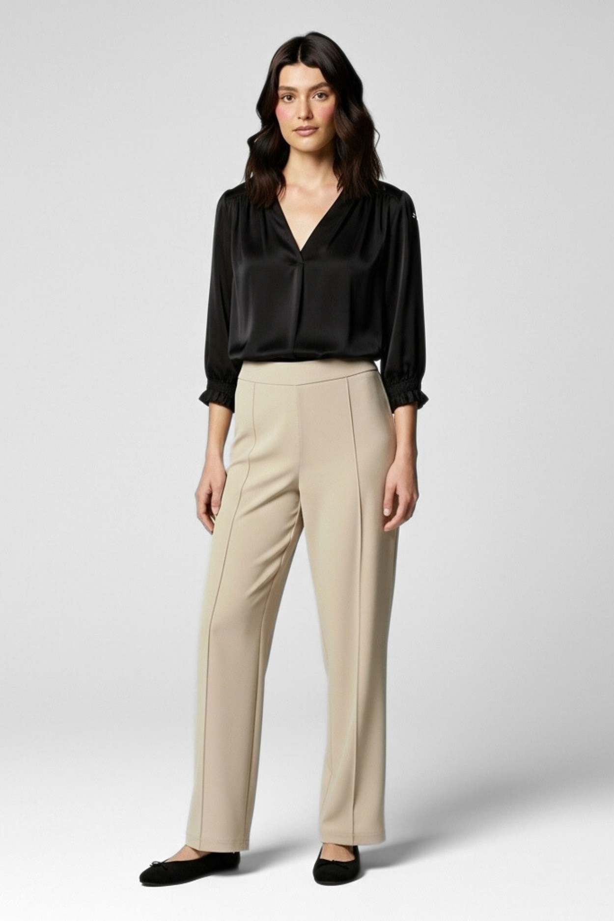 City Sleek High Waist Straight Fit Pants - L Fawn