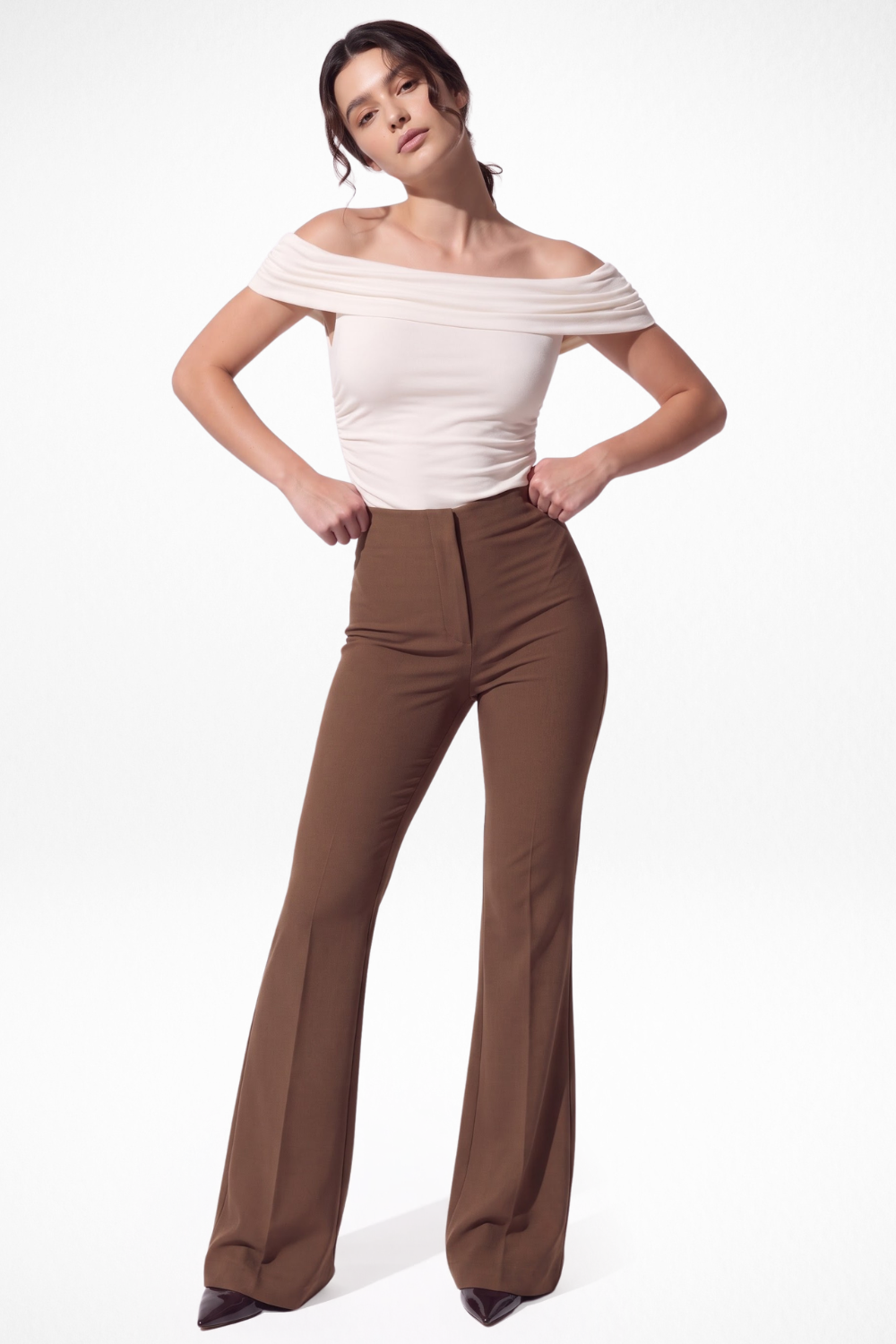 Ivy Sculpted High Waist Bootcut Trousers - Brown – Cheesewalk