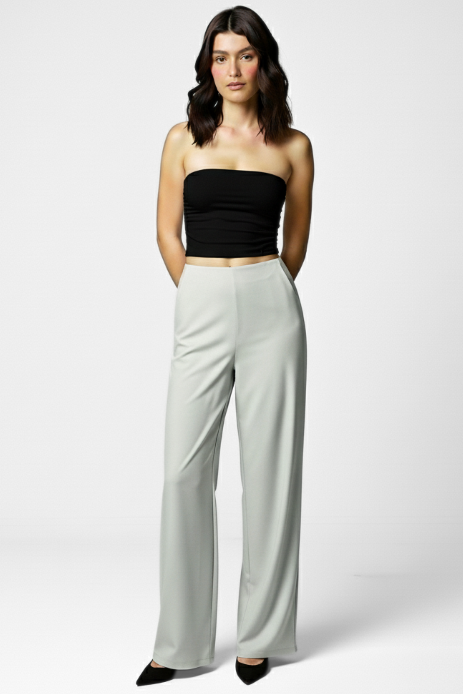 Boss Babe Stretchable Wide Leg Pants - Grey