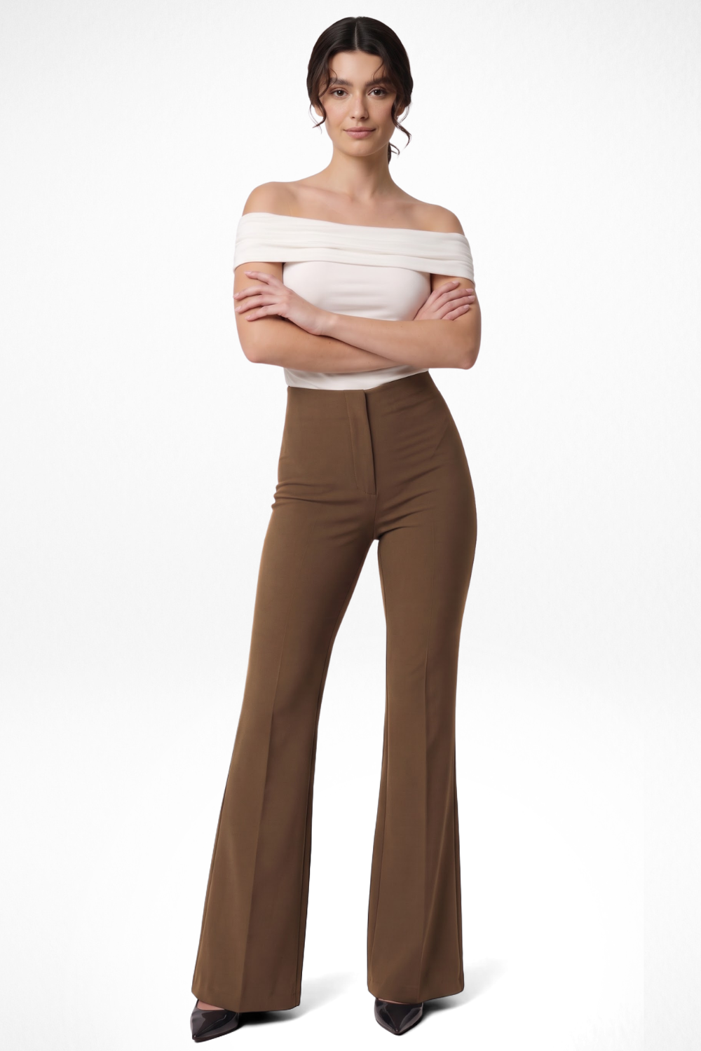 Ivy Sculpted High Waist Bootcut Trousers - Brown