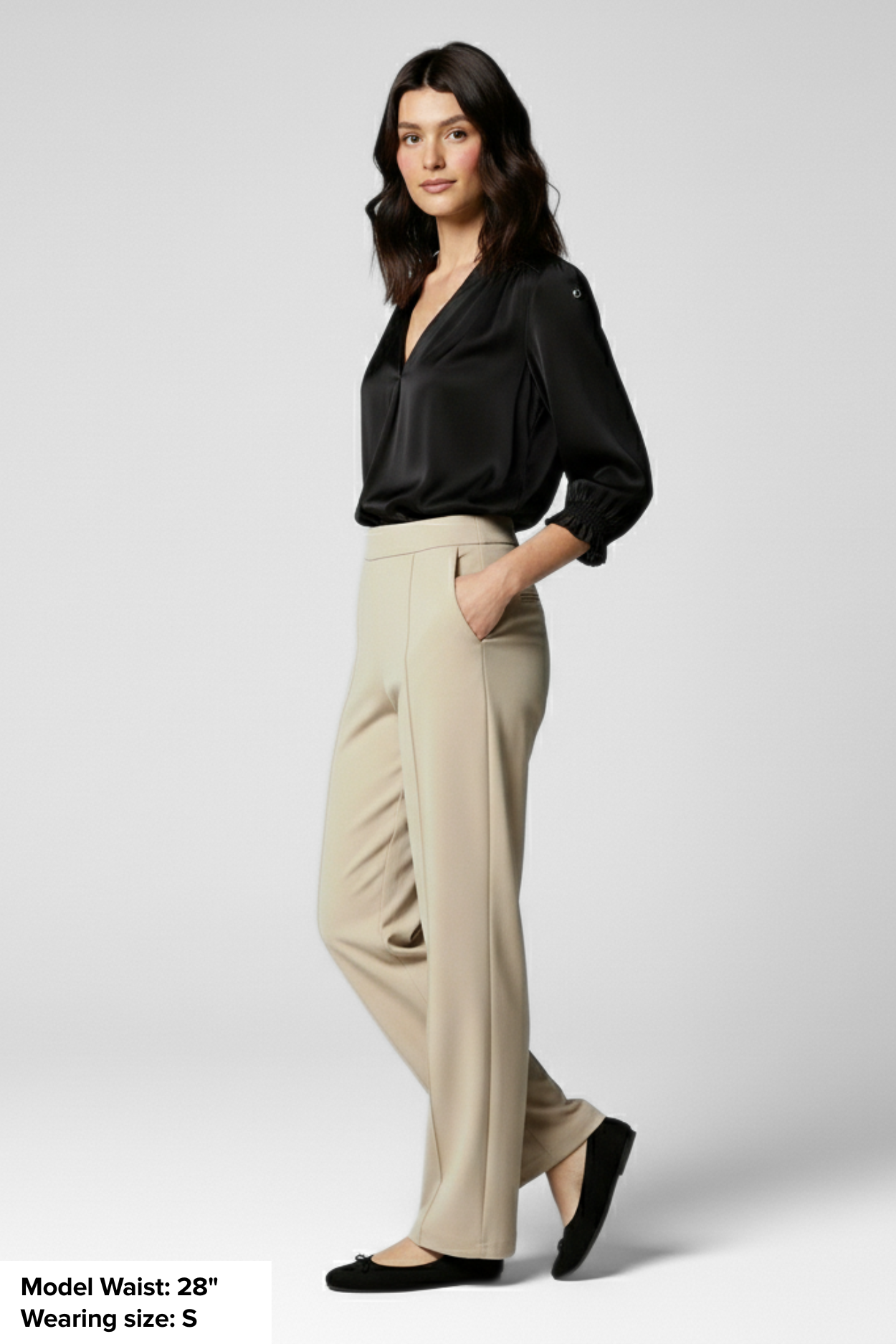 City Sleek High Waist Straight Fit Pants - L Fawn