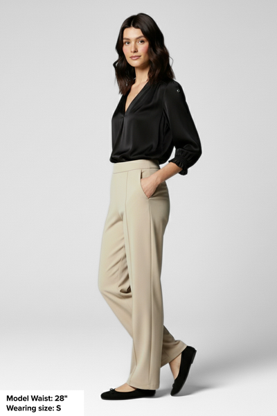City Sleek High Waist Straight Fit Pants - L Fawn