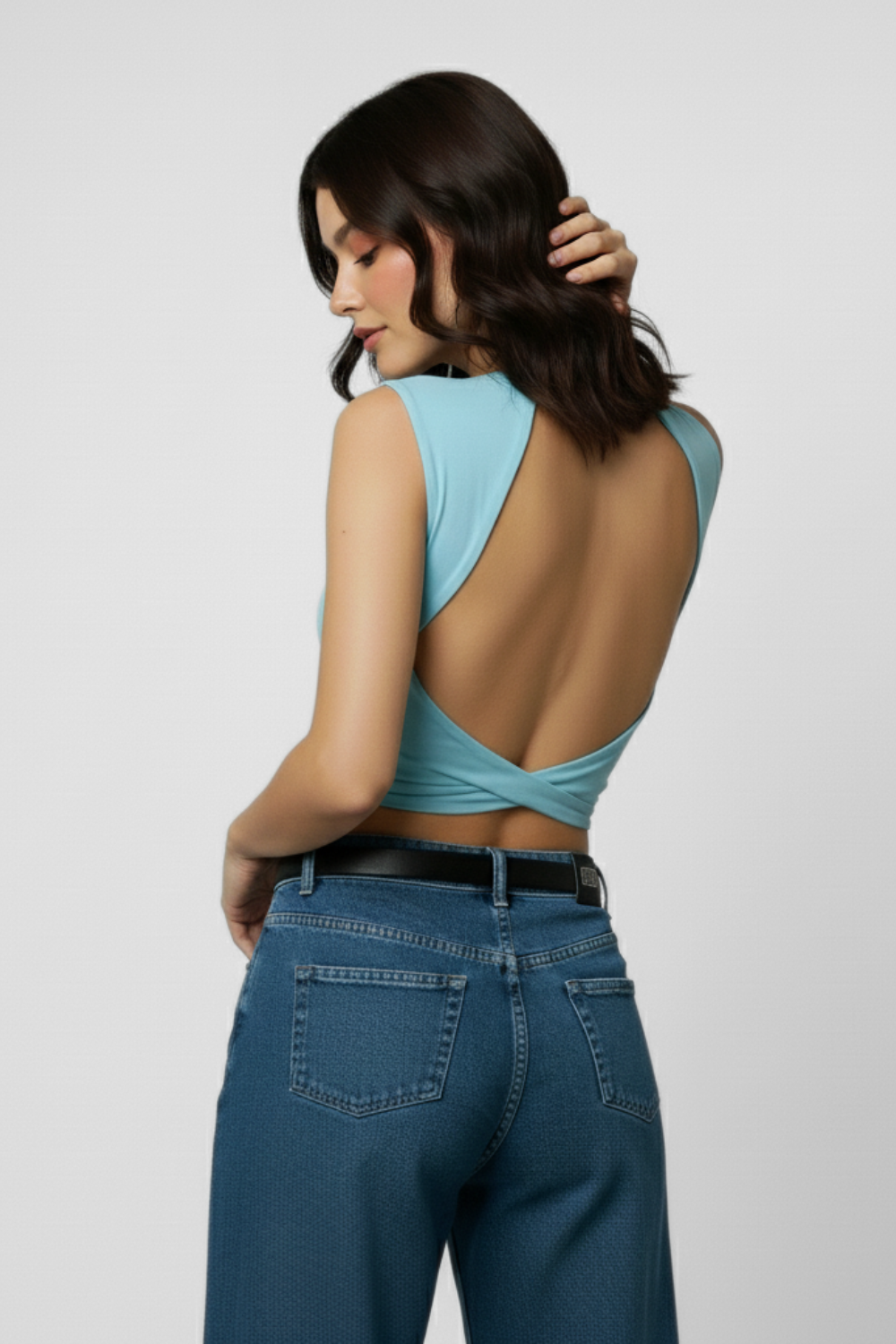 Muse Backless Inbuilt Bra Top - Ice Blue