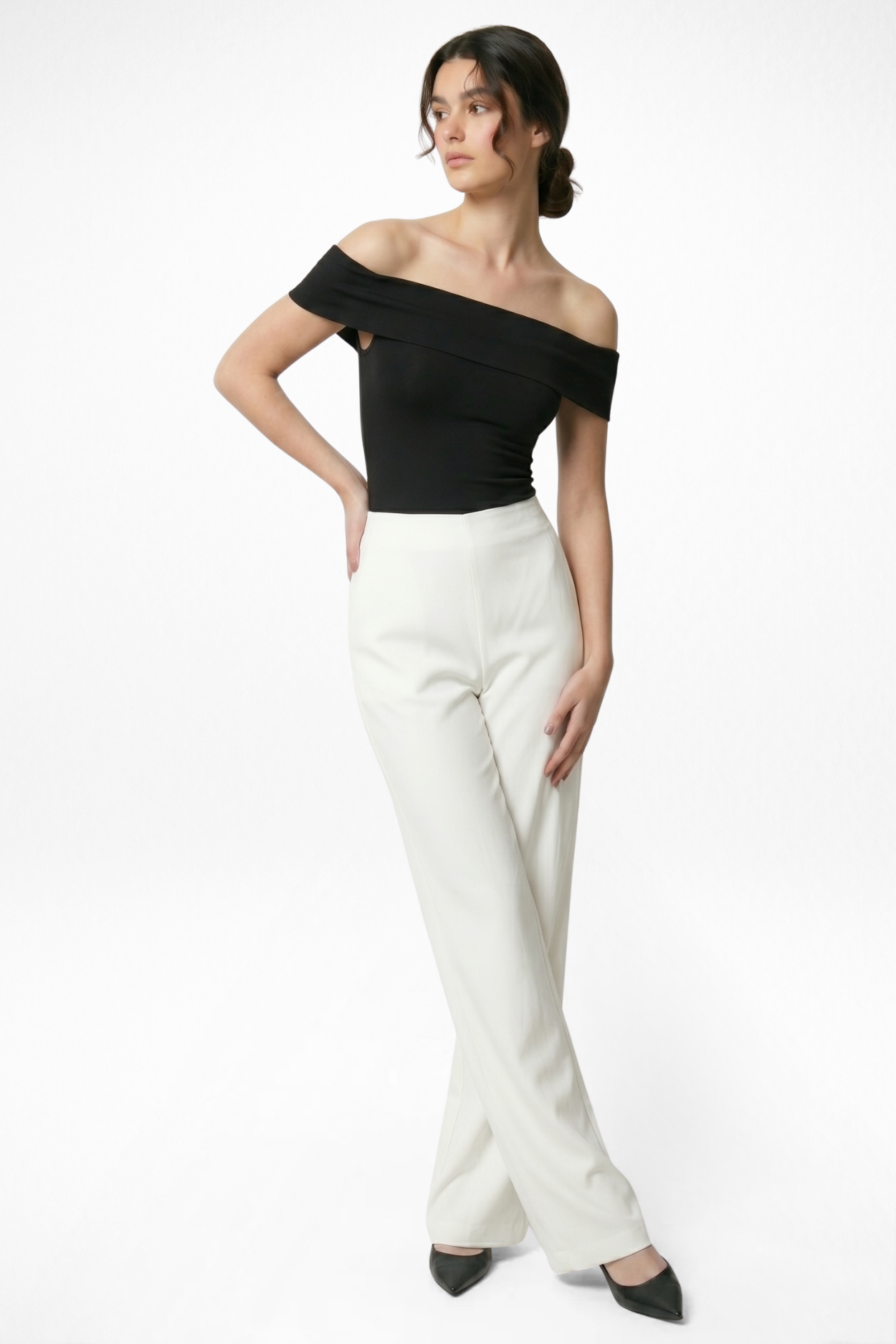 Boss Babe High Waist Wide Leg Pants - Egg White
