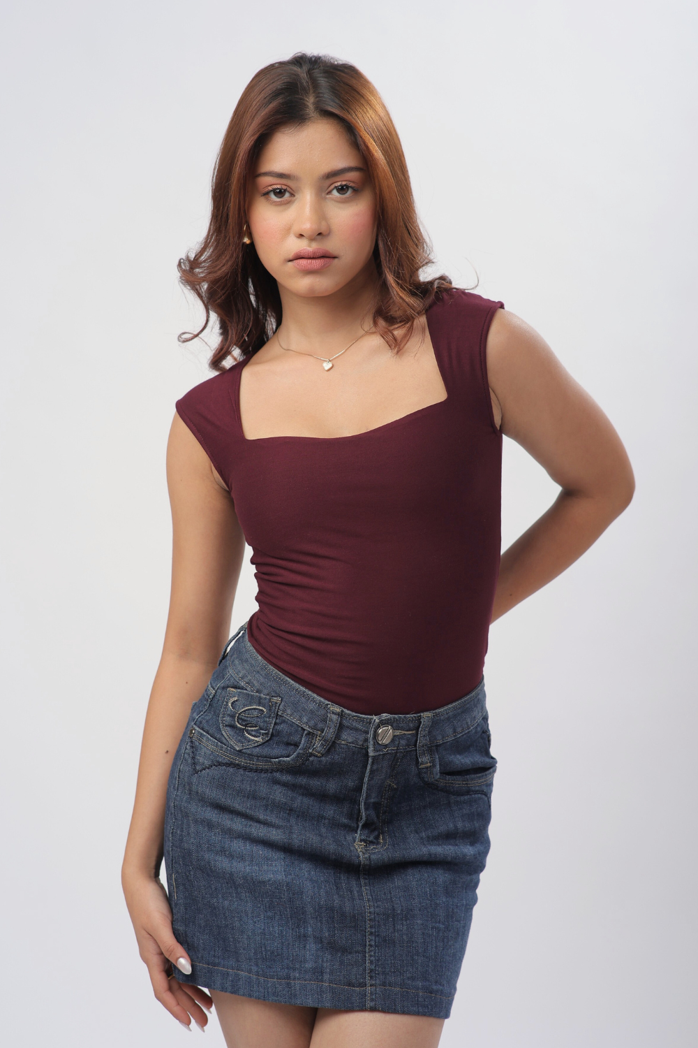Sia Sweetheart Neckline Top - Deep Wine