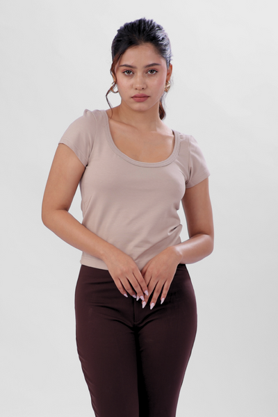 Vayra Scoop Neck Top - Mocha Mousse