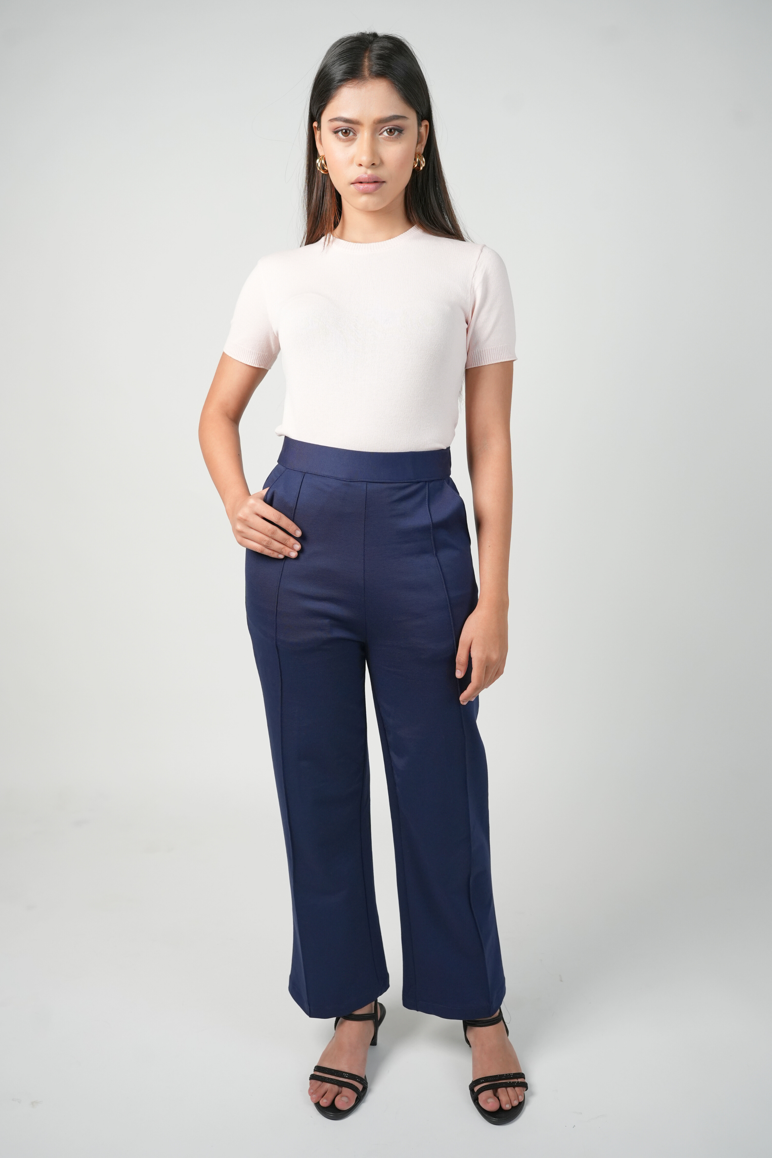 City Sleek High Waist Straight Fit Pants - Navy Blue