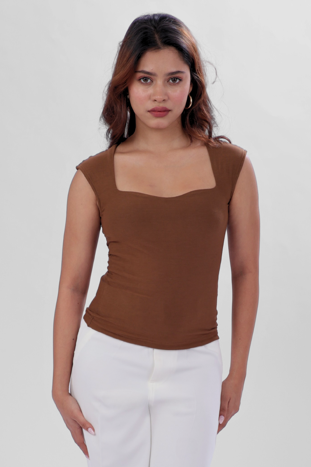 Sia Sweetheart Neckline Top - Mocha Brown