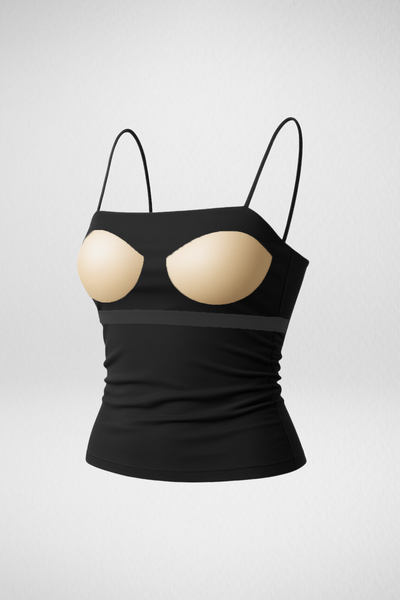 Jade Noodle Strap Inbuilt Bra Top - Black