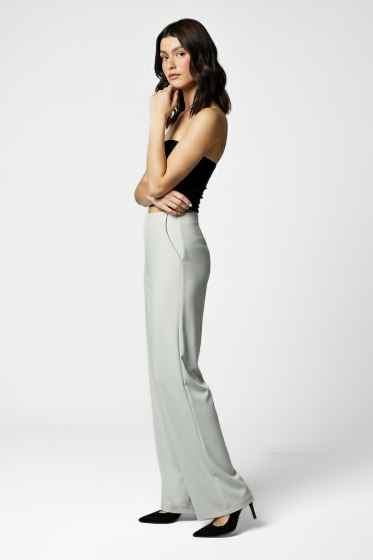 Boss Babe Stretchable Wide Leg Pants - Grey