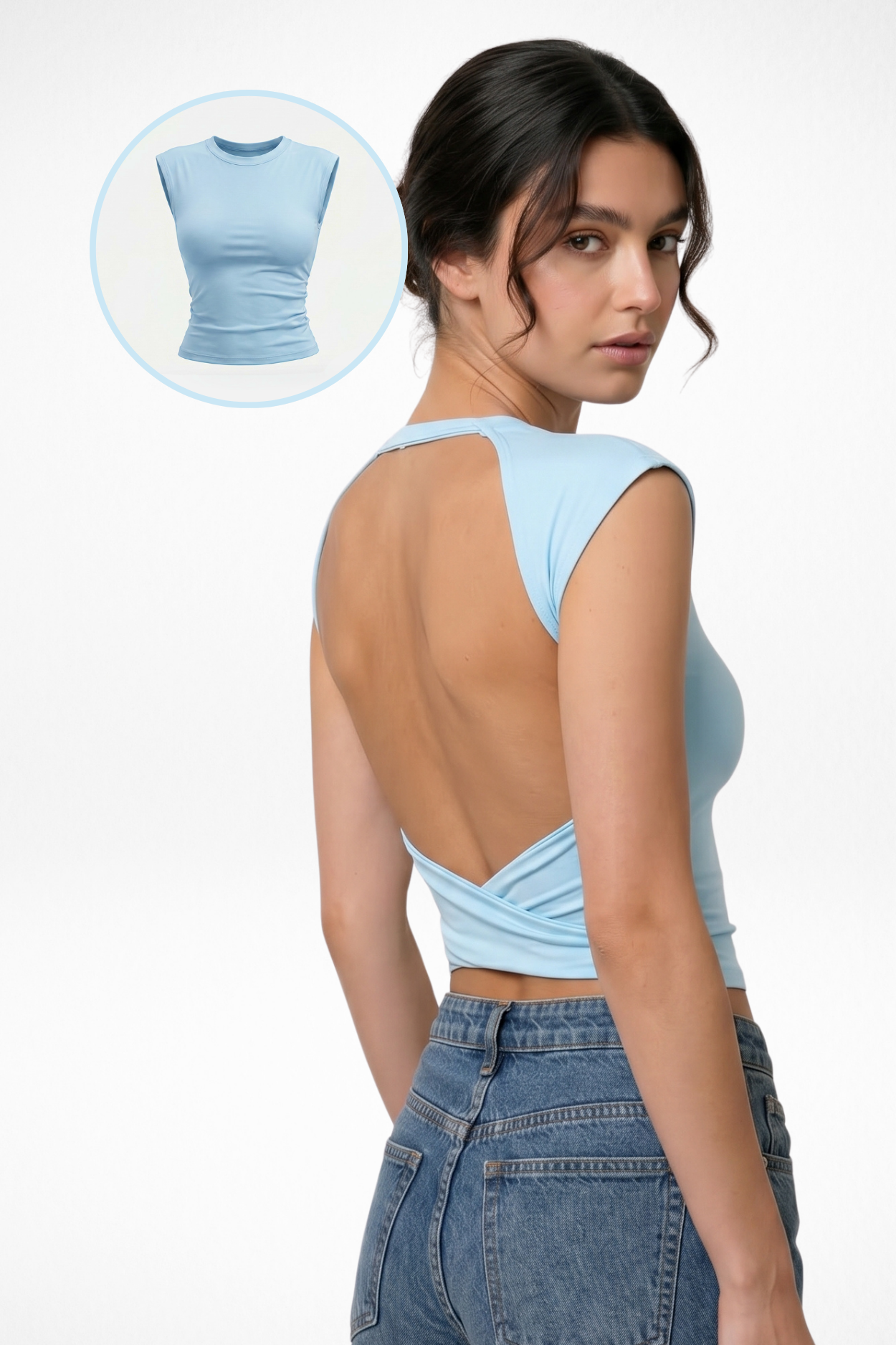 Muse Backless Inbuilt Bra Top - Ice Blue