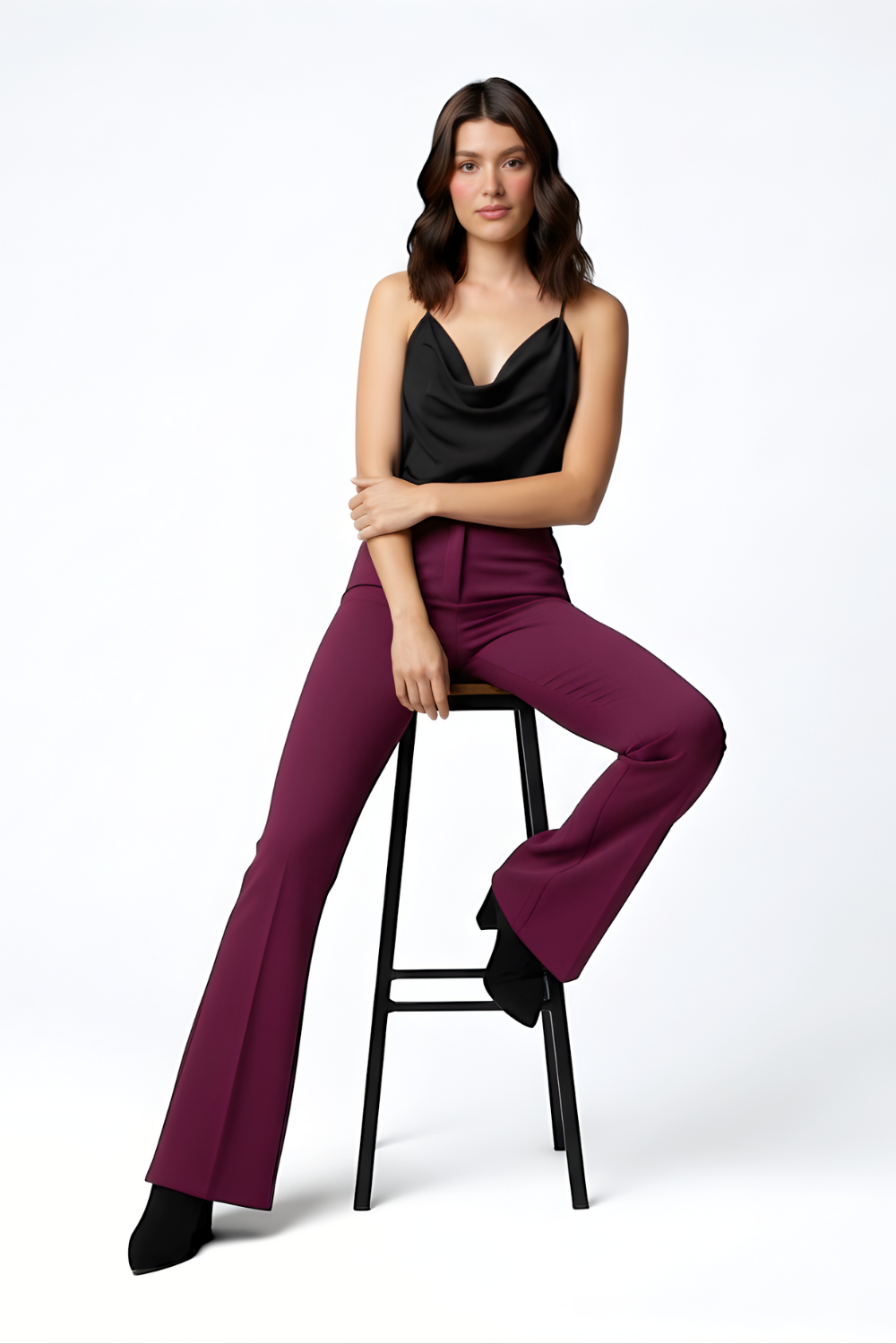 Swiss Sculpt Stretchable BootCut Flare Pants - Wine