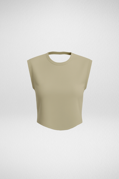 Muse Backless Inbuilt Bra Top - Khaki
