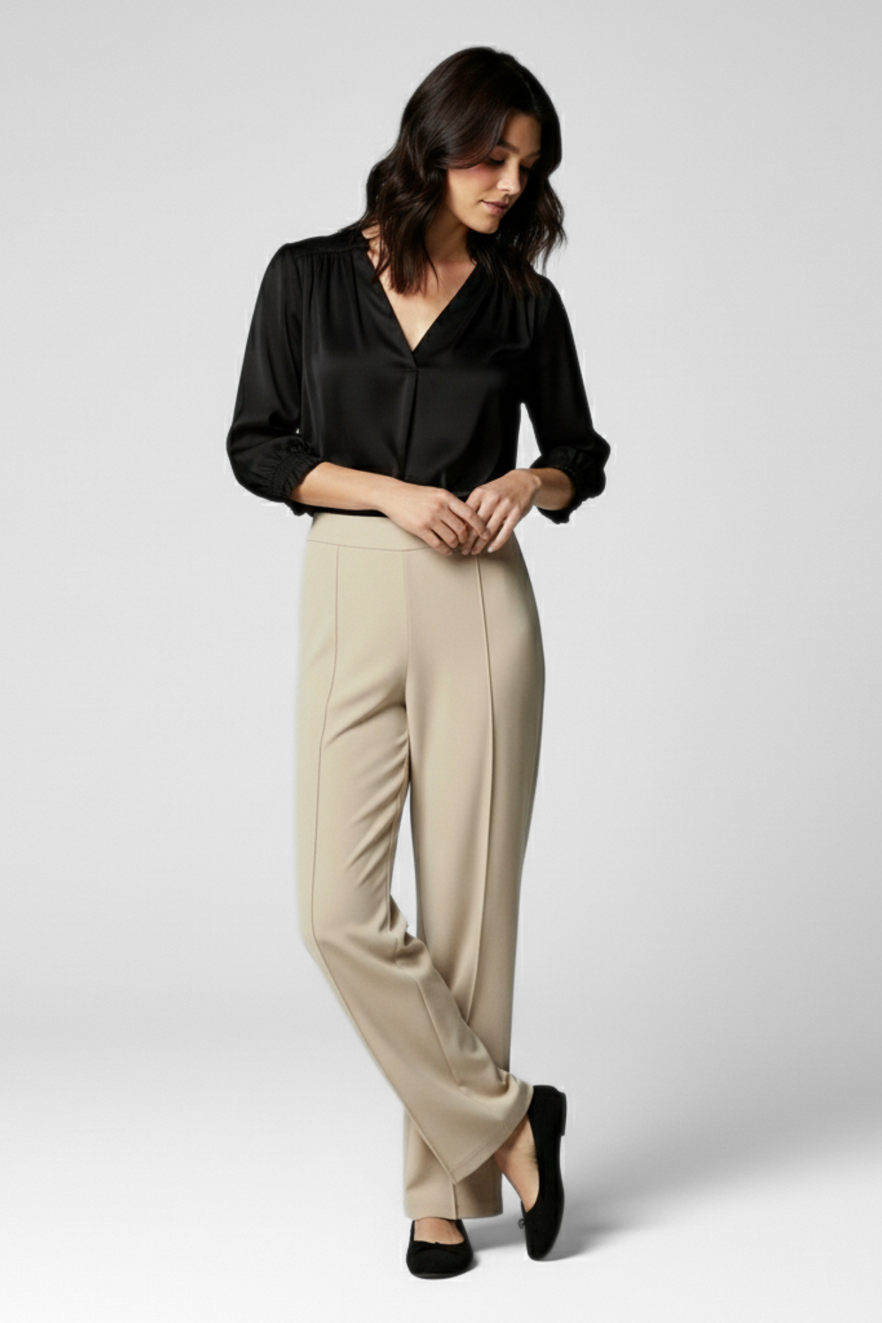 City Sleek High Waist Straight Fit Pants - L Fawn