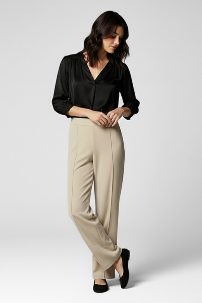 City Sleek High Waist Straight Fit Pants - L Fawn