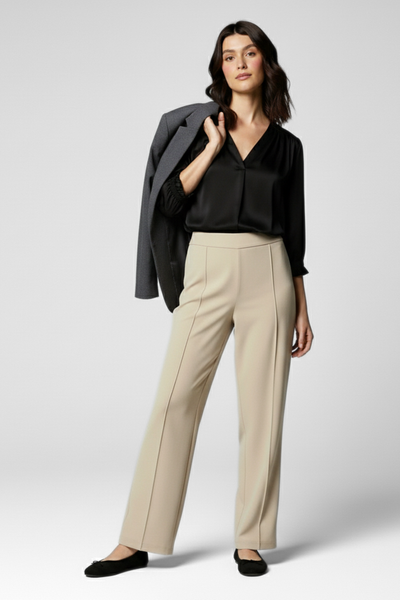 City Sleek High Waist Straight Fit Pants - L Fawn
