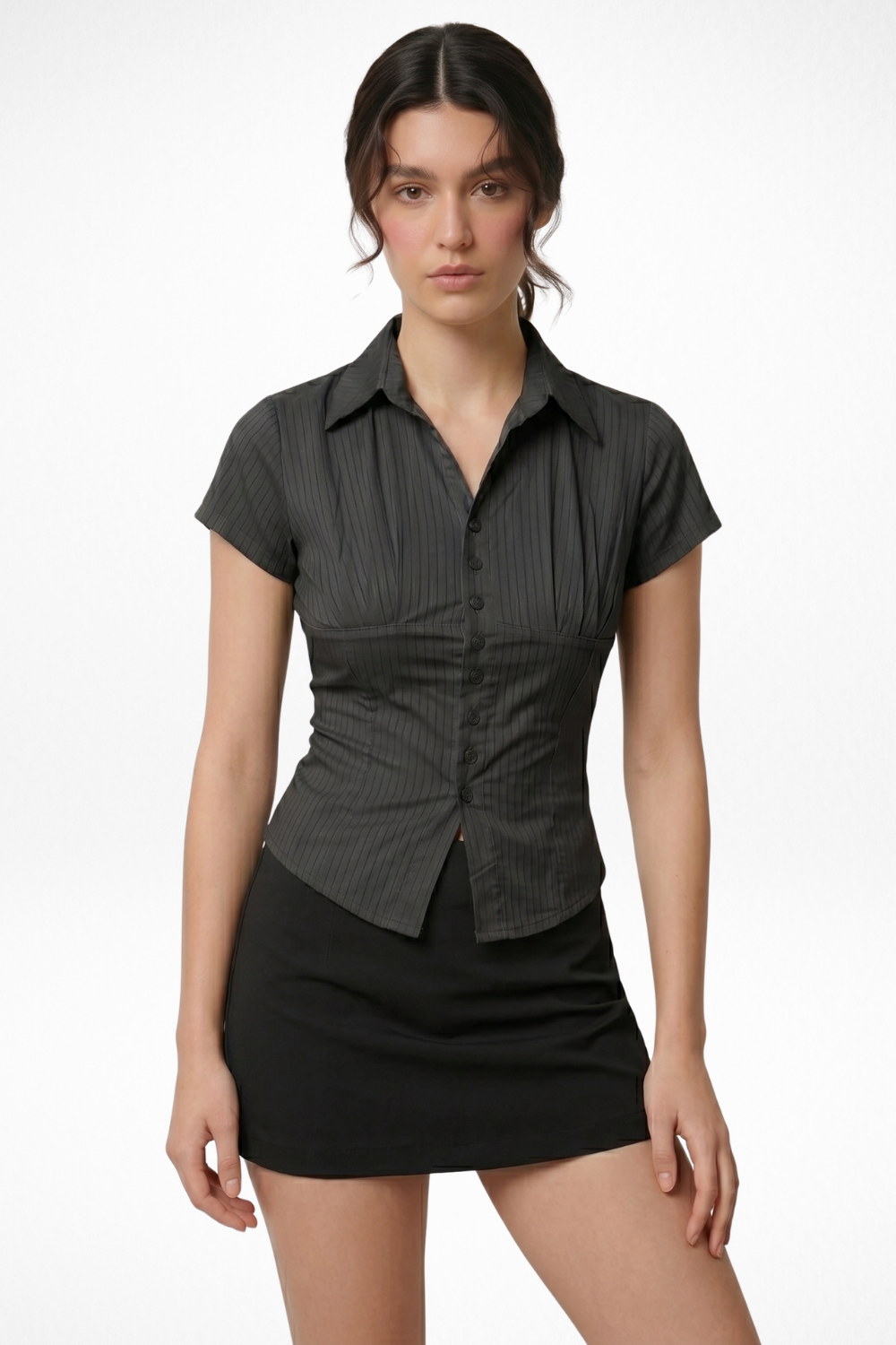 Sage Sculpted Cropped Shirt - Black