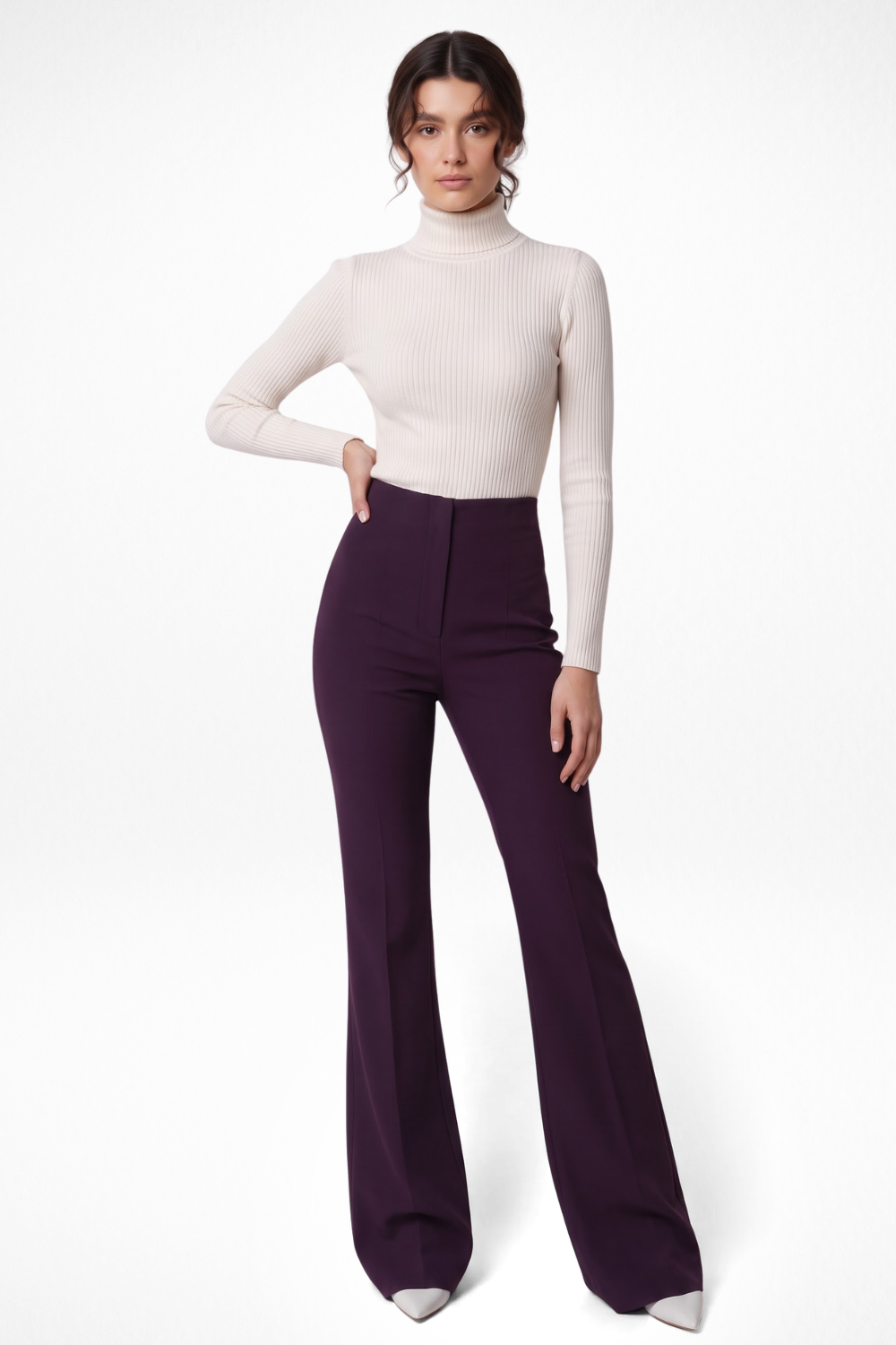Ivy Sculpted High Waist Bootcut Trousers - French Wine
