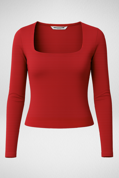 Cozee Square Neck Full Sleeves Top - Ruby Red