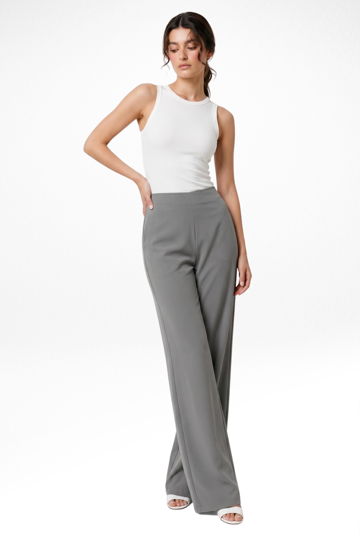 Boss Babe High Waist Wide Leg Pants - Grey