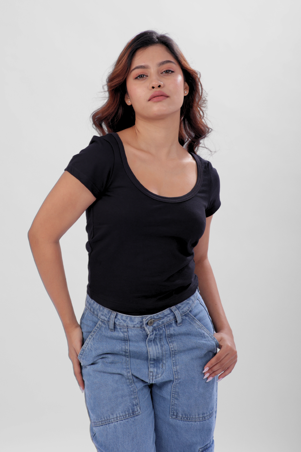 Vayra Scoop Neck Top - Black