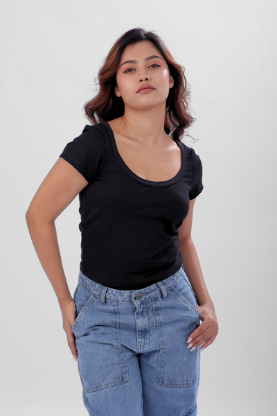 Vayra Scoop Neck Top - Black
