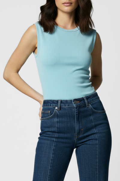 Muse Backless Inbuilt Bra Top - Ice Blue