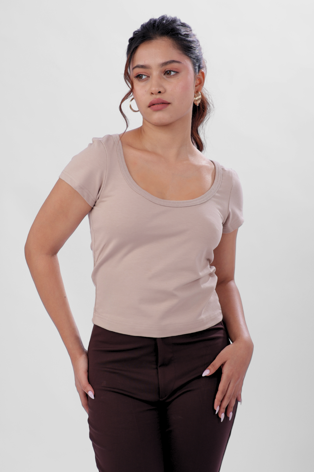 Vayra Scoop Neck Top - Mocha Mousse