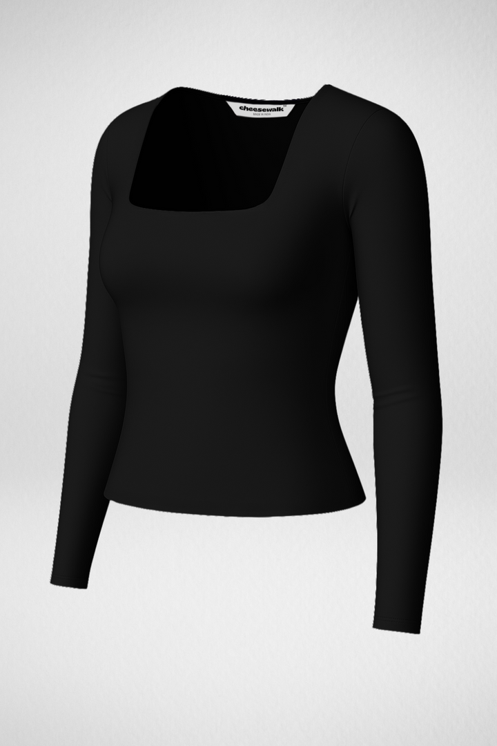 Cozee Square Neck Full Sleeves Top- Black – Cheesewalk