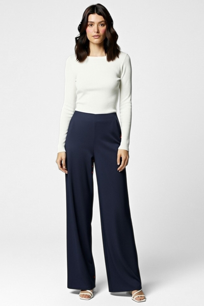 Boss Babe Stretchable Wide Leg Pants - Navy Blue